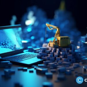 Crypto news crypto mining on a laptop blockchain and artificial intelligence bright blue and white c.jpeg
